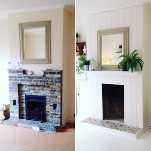 Fireplace before and after